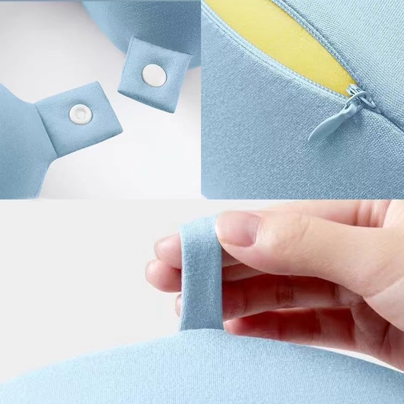 Perna de Calatorie in Forma de U, Flippy, Pentru Gat si Cap, Umplutura din Spuma cu Memorie, 30x30 cm, Sistem Prindere Capse, Cutie de Depozitare, Bleu-3