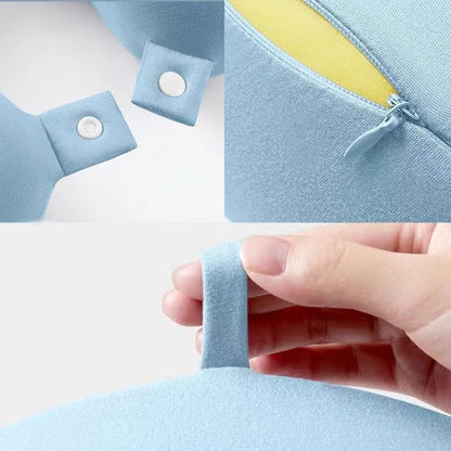 Perna de Calatorie in Forma de U, Flippy, Pentru Gat si Cap, Umplutura din Spuma cu Memorie, 30x30 cm, Sistem Prindere Capse, Cutie de Depozitare, Bleu-3