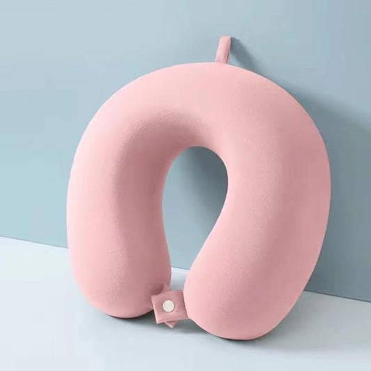 Perna de Calatorie in Forma de U, Flippy, Pentru Gat si Cap, Umplutura din Spuma cu Memorie, 30x30 cm, Sistem Prindere Capse, Cutie de Depozitare, Roz-1