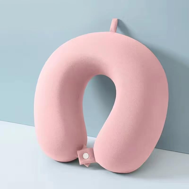 Perna de Calatorie in Forma de U, Flippy, Pentru Gat si Cap, Umplutura din Spuma cu Memorie, 30x30 cm, Sistem Prindere Capse, Cutie de Depozitare, Roz-1