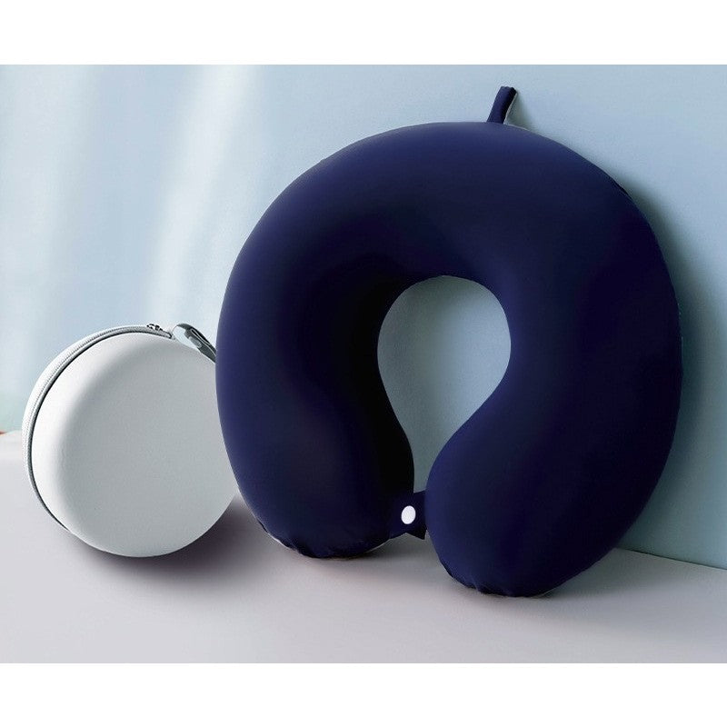 Perna de Calatorie in Forma de U, Flippy, Pentru Gat si Cap, Umplutura din Spuma cu Memorie, 30x30 cm, Sistem Prindere Capse, Cutie de Depozitare, Albastru Marin-1