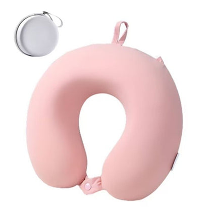Perna de Calatorie in Forma de U, Flippy, Pentru Gat si Cap, Umplutura din Spuma cu Memorie, 30x30 cm, Sistem Prindere Capse, Cutie de Depozitare, Roz-0