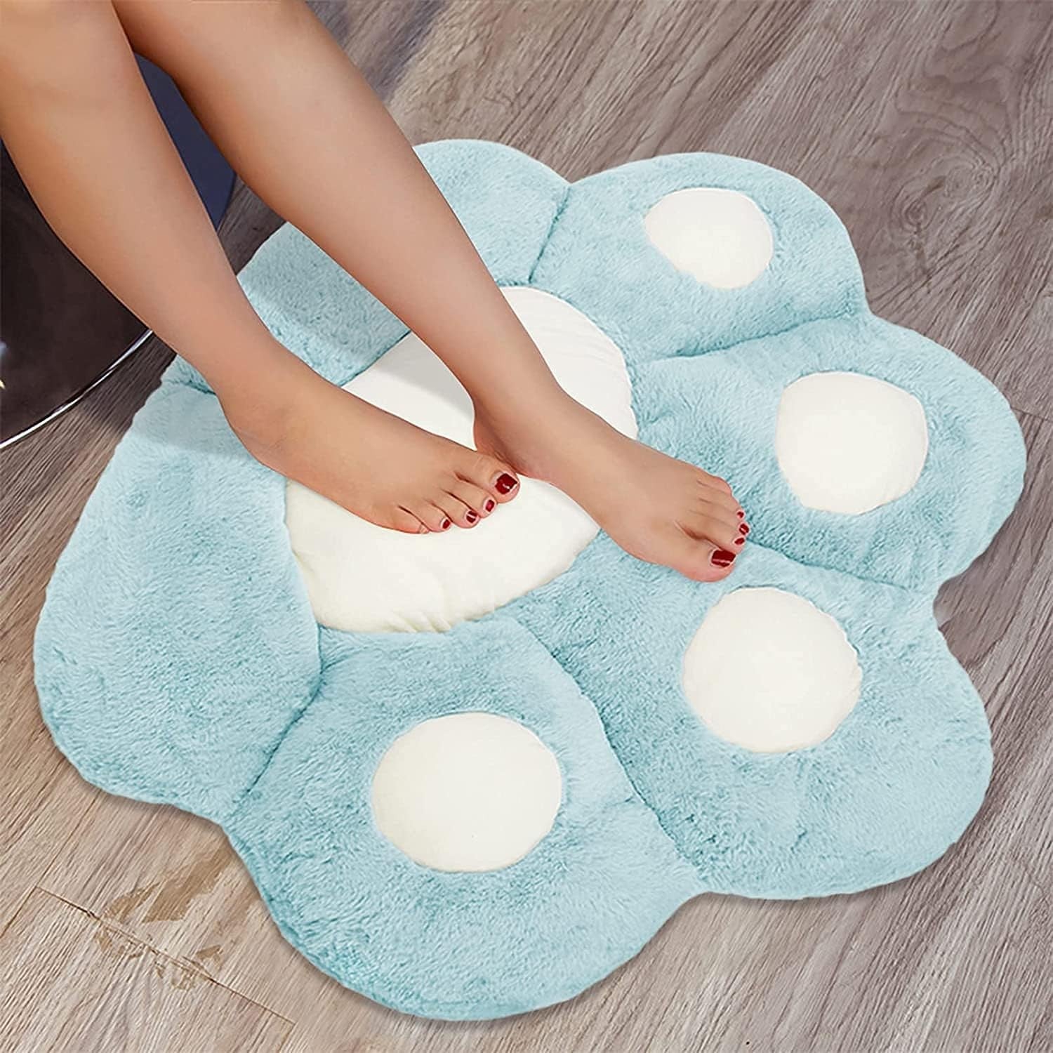Perna Decorativa, Flippy, Model Laba de Pisica, din Plus, pentru Scaun/Canapea/Podea, 80 x 70 cm, Albastru Deschis-3