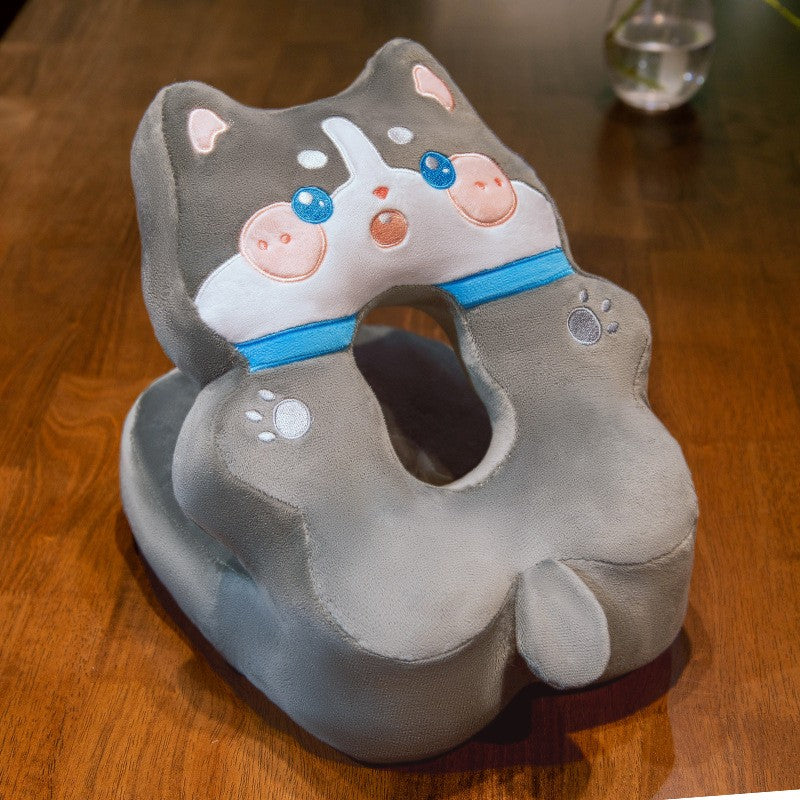 Perna din Spuma, Flippy, pentru Birou, Calatorii, Model Husky, Lavabila, Umplutura de Bumbac, Spatiu Cap in Forma de 8, 30x35x30 cm, Gri-2