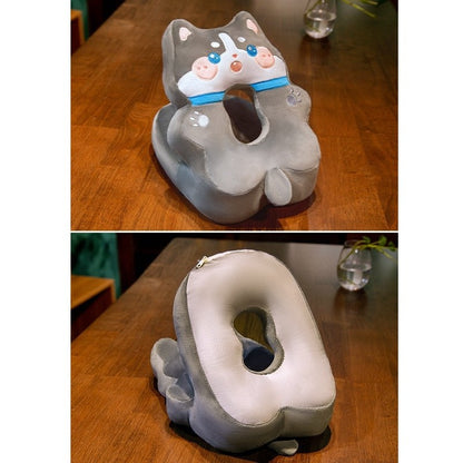 Perna din Spuma, Flippy, pentru Birou, Calatorii, Model Husky, Lavabila, Umplutura de Bumbac, Spatiu Cap in Forma de 8, 30x35x30 cm, Gri-3