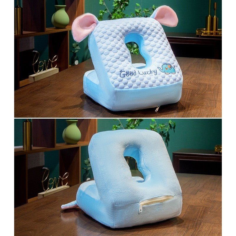 Perna din Spuma, Flippy, pentru Birou, Calatorii, Pauze, Model Elefant, Microfibra, 30x35x30 cm, Albastru-3