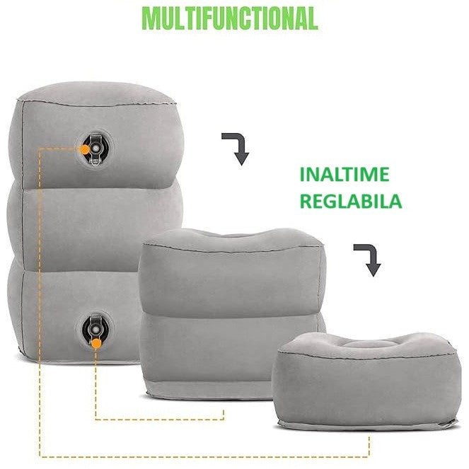 Perna Gonflabila Multifunctionala, Flippy, pentru Picioare, Cap, 3 Straturi, Inaltime Reglabila, 17.8 x 25.4 x 42.9 cm, Gri Inchis-2