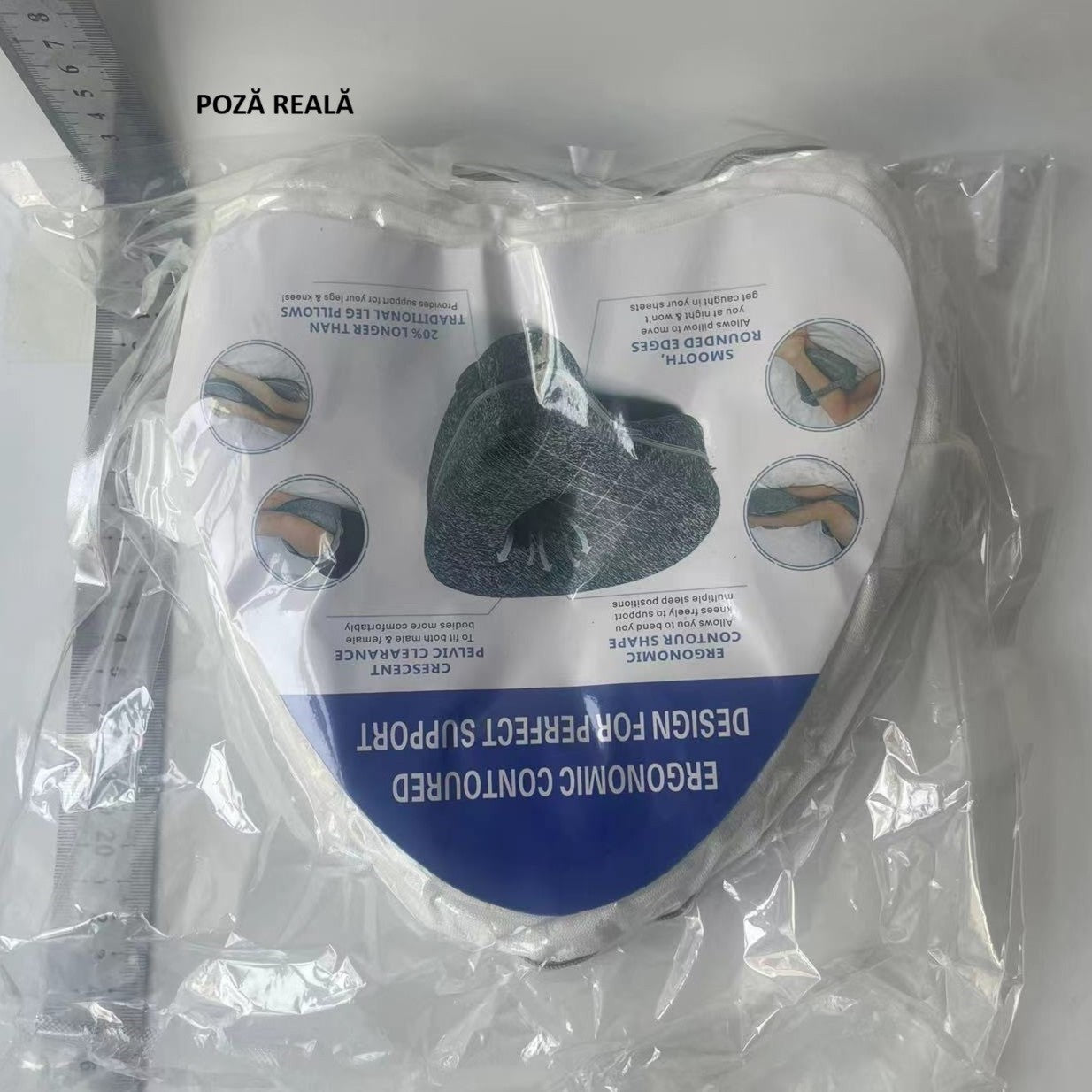 Perna Ortopedica pentru Picioare, Flippy, Multifunctionala, Confortabilă, in Forma de Inima, Spuma cu Memorie, Curea Anti-cadere, 25x23x13 cm, Alb-6