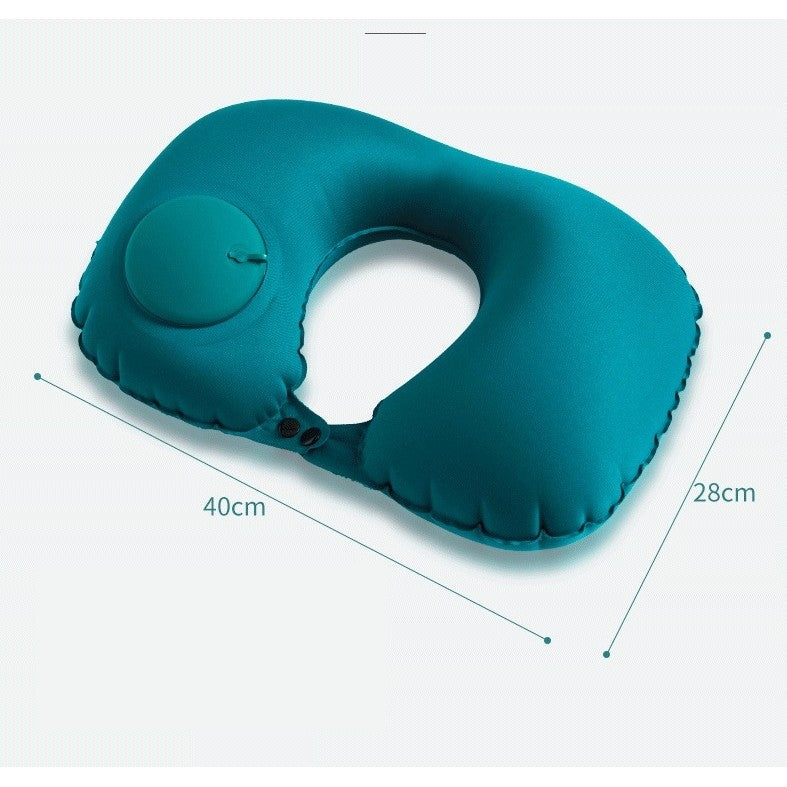 Perna pentru gat Flippy, portabila, umflare prin apasare, usor de depozitat, imbracata in material catifelat, in forma de U, 40 x 28 cm, verde-6