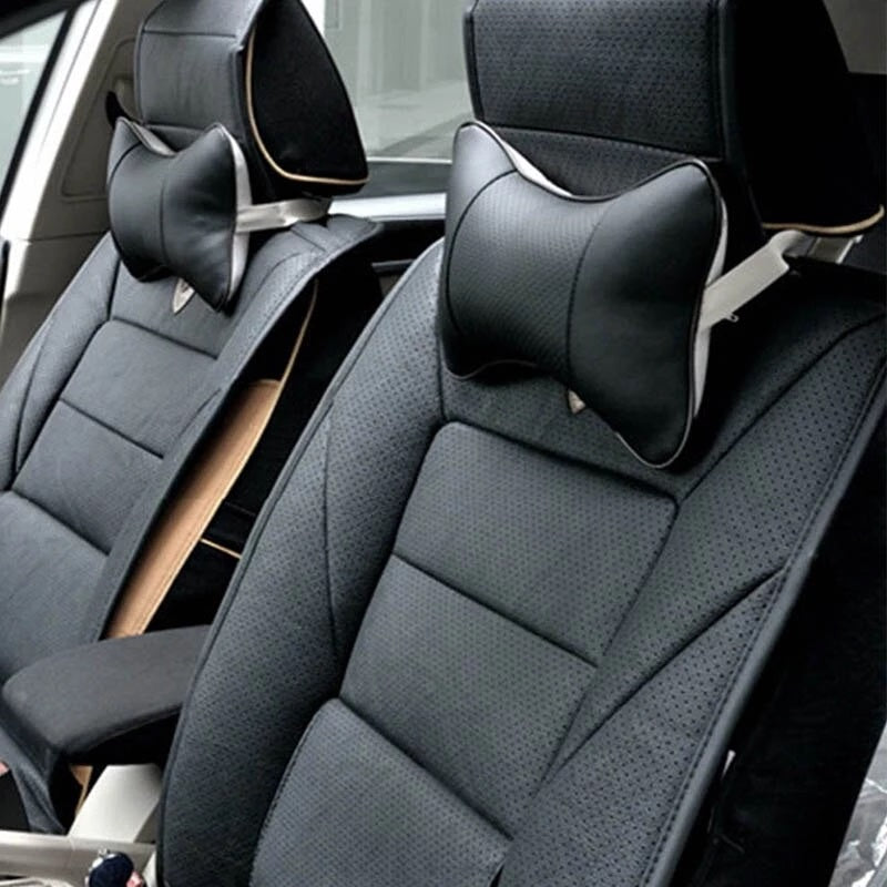 Set 2 perne pentru tetiere auto, marca AMIO, pentru sustinere gat din piele ecologica, culoare NEGRU-0