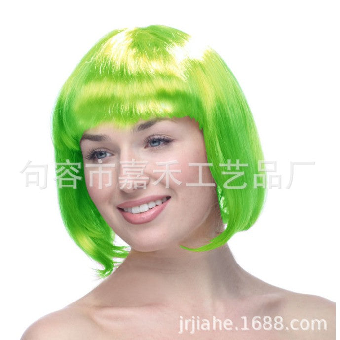 Peruca Cosplay pentru Femei, Stil Colorat, Tunsoare Bob cu Breton, Ideala pentru Carnaval, Halloween si Petreceri, Verde-0