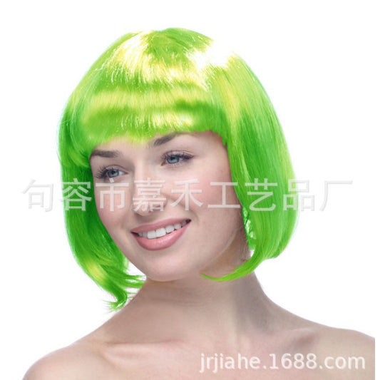 Peruca Cosplay pentru Femei, Stil Colorat, Tunsoare Bob cu Breton, Ideala pentru Carnaval, Halloween si Petreceri, Verde-0