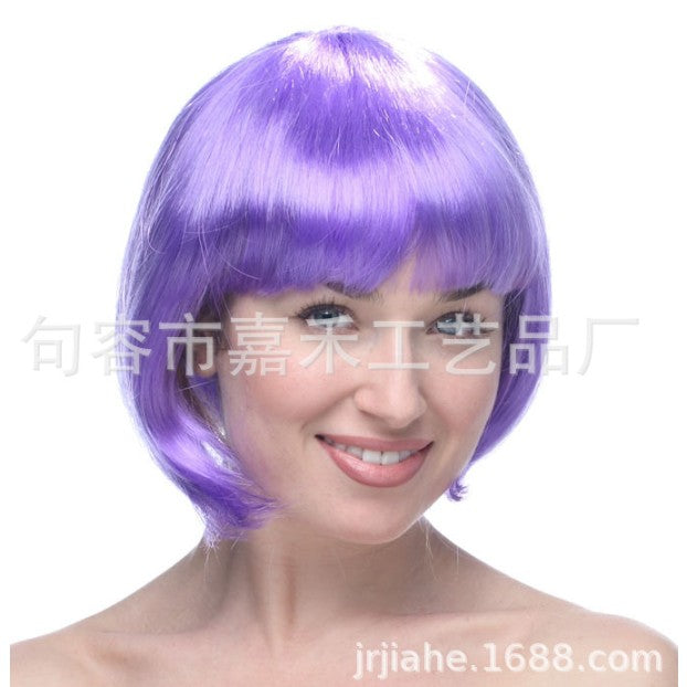 Peruca Cosplay pentru Femei, Stil Colorat, Tunsoare Bob cu Breton, Ideala pentru Carnaval, Halloween si Petreceri, Violet-0