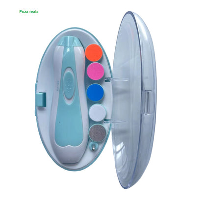 Pila Electrica Unghii pentru Bebelusi, Flippy, 6 Piese, 15 x 4.5 x 3 cm, Silentios, Albastru-1