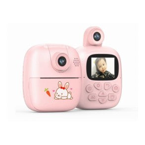 Camera Instantanee pentru Copii, Flippy, cu Functie de Printare, cablu USB-C, Bluetooth, compatibil iOS/Android, Imprimare APP, Model Bunny, Roz-0