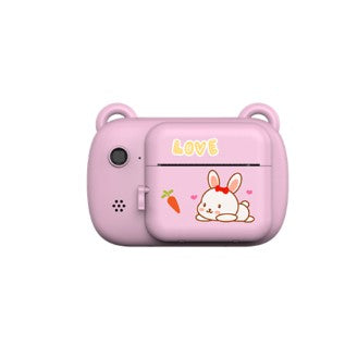 Camera Instantanee pentru Copii, Flippy, cu Functie de Printare, cablu USB-C, Bluetooth, compatibil iOS/Android, Imprimare APP, Model Iepure Love, Roz-0