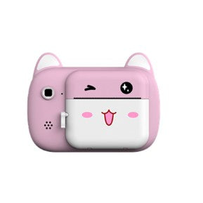 Camera Instantanee pentru Copii, Flippy, cu Functie de Printare, cablu USB-C, Bluetooth, compatibil iOS/Android, Imprimare APP, Model Pisica Smiley Face, Roz-0
