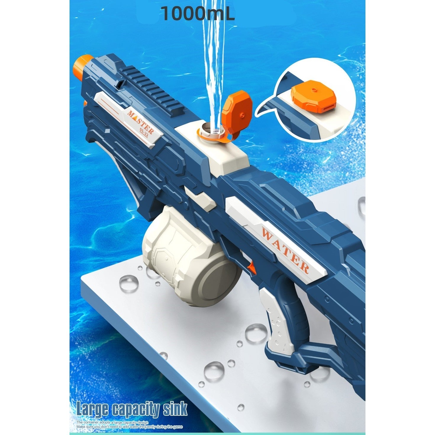 Pistol cu Apa pentru Copii, Rezervor 600ml, Flippy, 14ani+, cu baterie 1200mAh, Electric Burst, Albastru/Alb, 1000ML-6