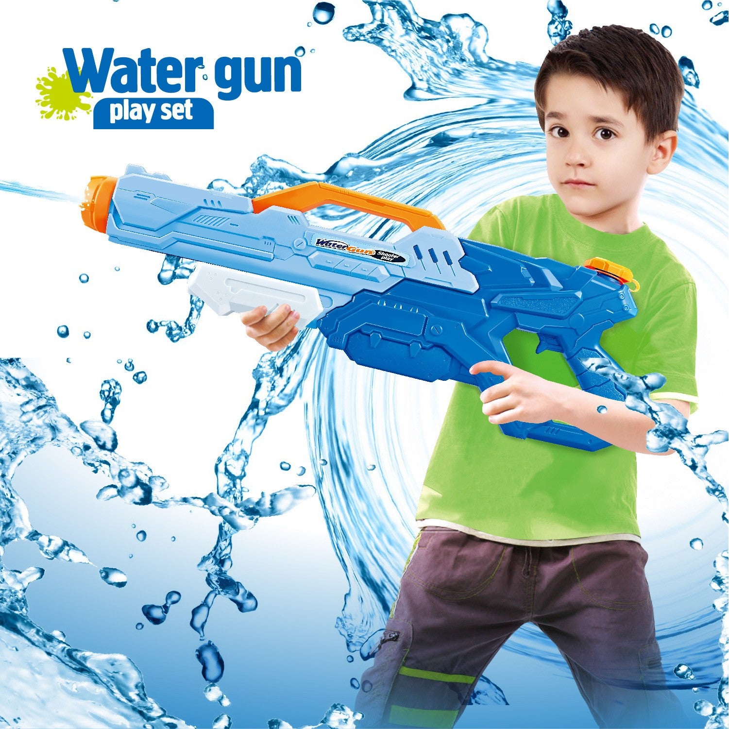 Pistol cu Apa pentru Copii, Rezervor, Pentru Piscina/Plaja, Flippy, 6ani+, Albastru, 1500ML-4