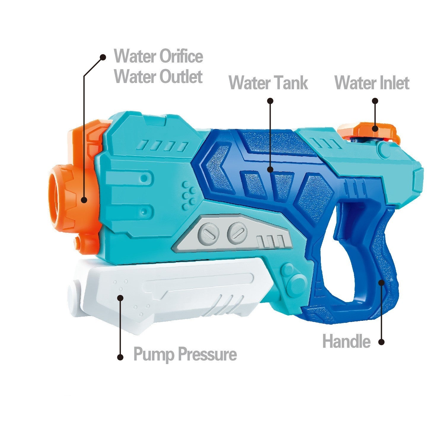 Pistol cu Apa pentru Copii, Rezervor, Pentru Piscina/Plaja, Flippy, 6ani+,  Albastru, 500ML-6