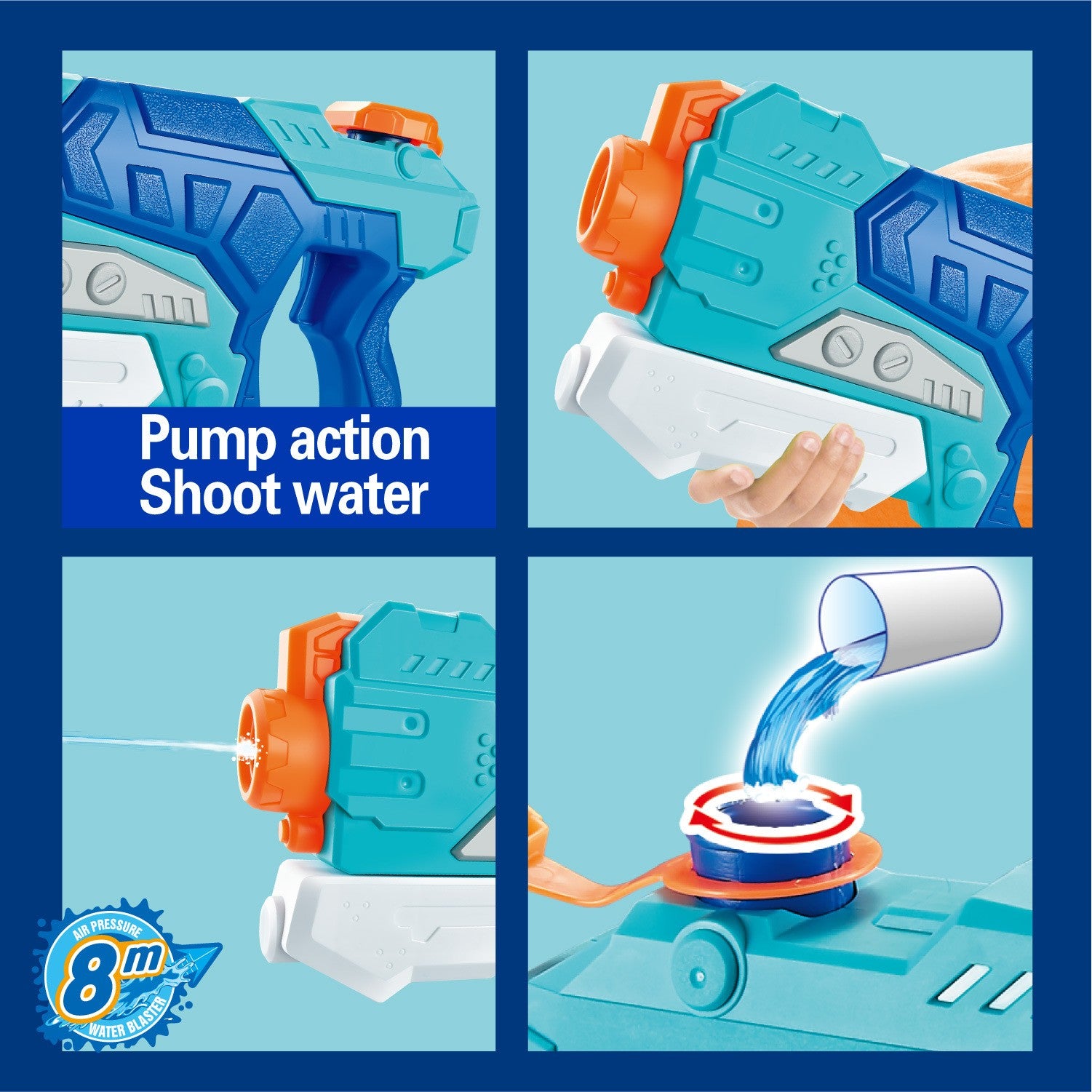 Pistol cu Apa pentru Copii, Rezervor, Pentru Piscina/Plaja, Flippy, 6ani+,  Albastru, 500ML-7