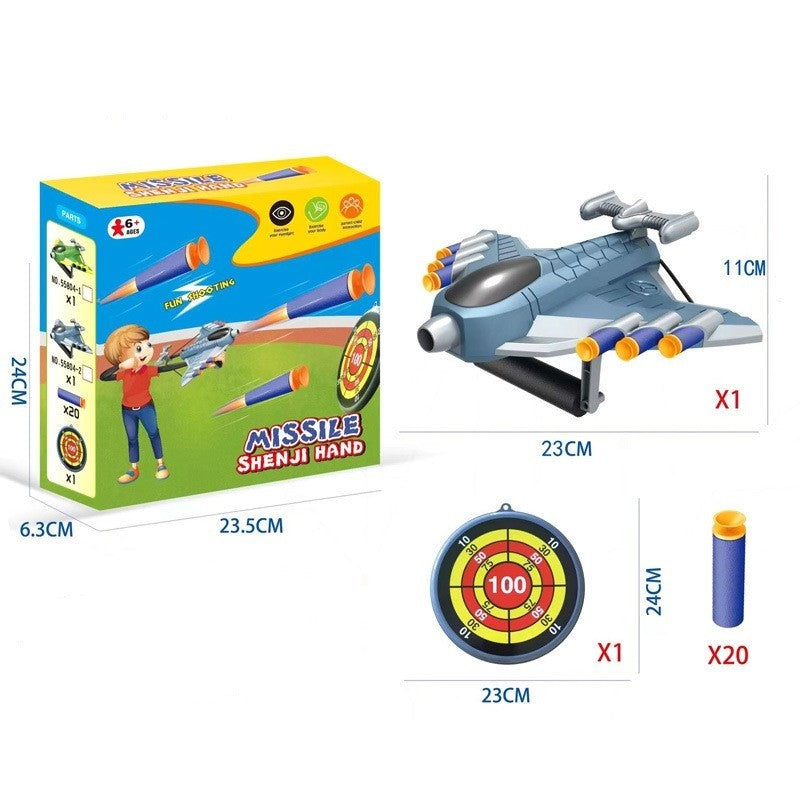 Jucaruie cu Lansator pentru Copii, Flippy, Lanseaza Manual, Tinta, Avion, 20 de Gloante din Material Moale, Joc Interactiv, 24x23.5x6.3 cm, Gri-1