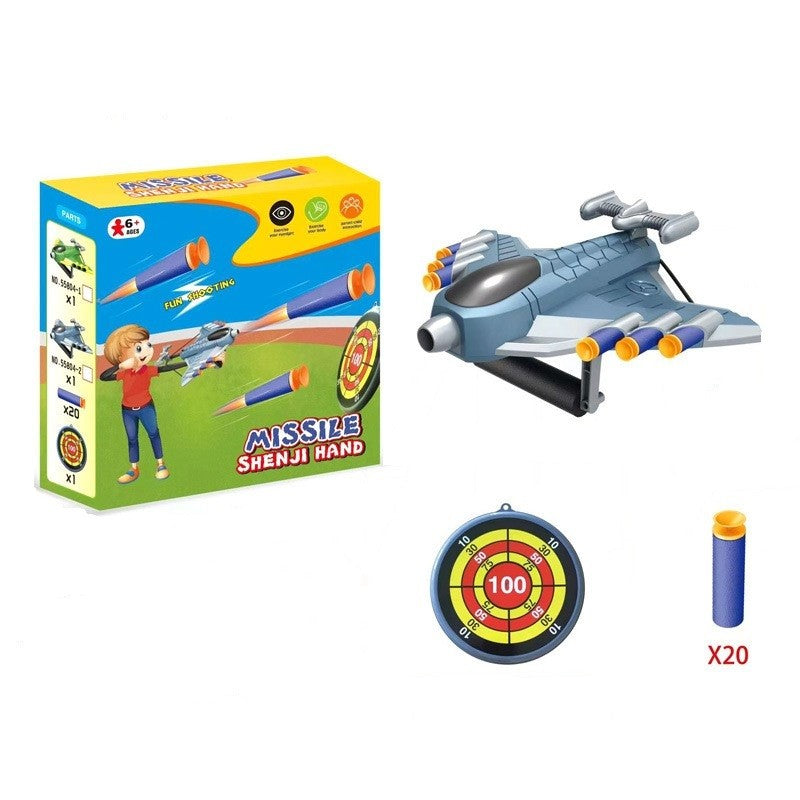 Jucaruie cu Lansator pentru Copii, Flippy, Lanseaza Manual, Tinta, Avion, 20 de Gloante din Material Moale, Joc Interactiv, 24x23.5x6.3 cm, Gri-0