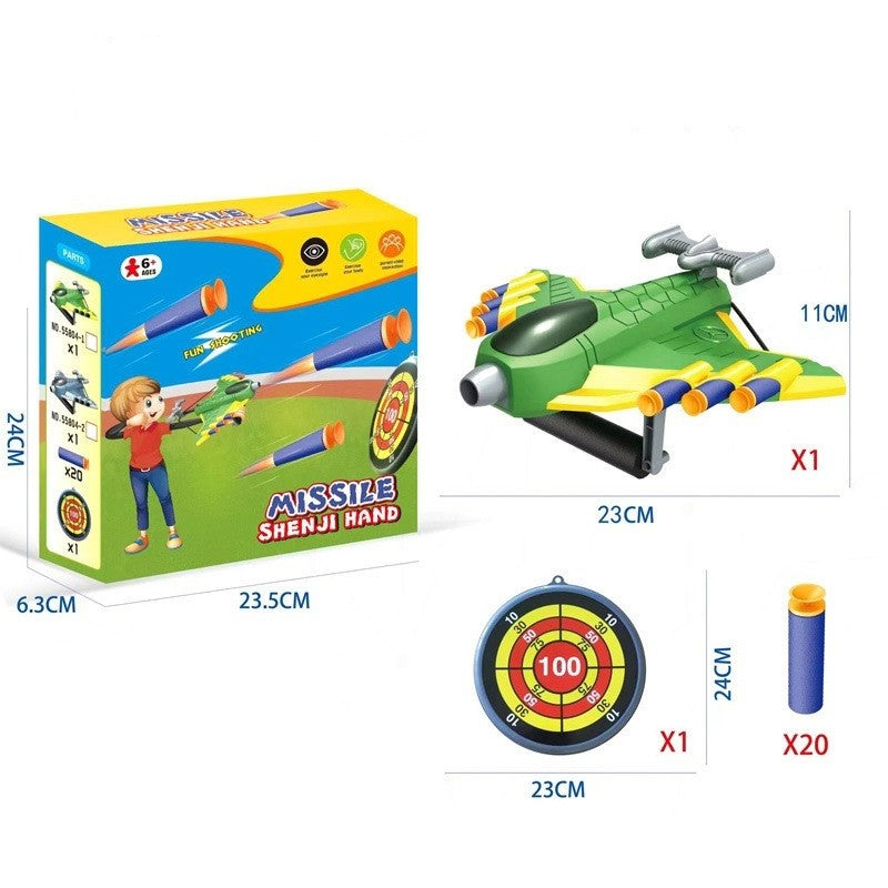Jucaruie cu Lansator pentru Copii, Flippy, Lanseaza Manual, Tinta, Avion, 20 de Gloante din Material Moale, Joc Interactiv, 24x23.5x6.3 cm, Verde-1