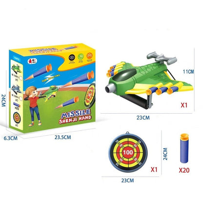 Jucaruie cu Lansator pentru Copii, Flippy, Lanseaza Manual, Tinta, Avion, 20 de Gloante din Material Moale, Joc Interactiv, 24x23.5x6.3 cm, Verde-1