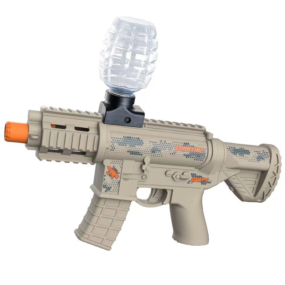 Mitraliera de jucarie electrica Flippy cu bile de hidrogen de gel, gun bluster, tragere in rafala, varsta peste 6 ani, 2 in 1 bile si ventuze, ochelari de protectie,  5000 de bile incluse, cablu de incarcare, 27x31.5 cm, Mp9, crem-0