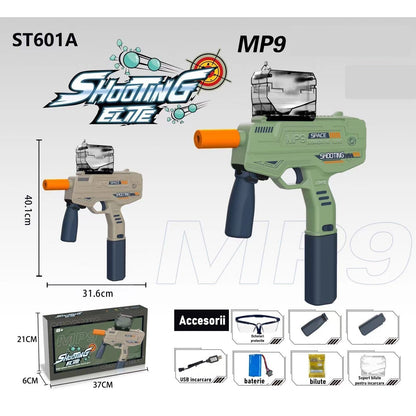 Mitraliera de jucarie electrica Flippy cu bile de hidrogen de gel, gun bluster, tragere in rafala, varsta peste 6 ani, ochelari de protectie,  5000 de bile incluse, cablu de incarcare, 40.1 x 31.6 cm, Mp9, crem-2