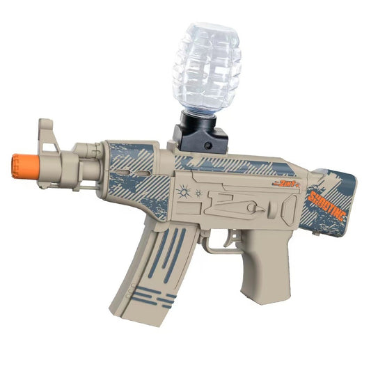 Mitraliera de jucarie electrica Flippy cu bile de hidrogen de gel, gun bluster, tragere in rafala, varsta peste 6 ani, ochelari de protectie,  5000 de bile incluse, cablu de incarcare, 28x31 cm, AK47, crem-0