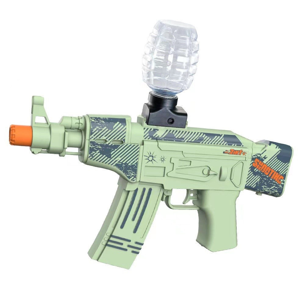 Mitraliera de jucarie electrica Flippy cu bile de hidrogen de gel, gun bluster, tragere in rafala, varsta peste 6 ani, ochelari de protectie,  5000 de bile incluse, cablu de incarcare, 28x31 cm, AK47, verde-0