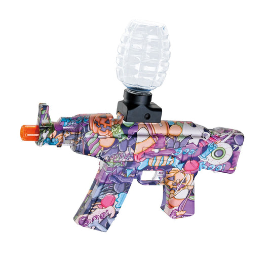 Mitraliera de jucarie electrica Flippy cu bile de hidrogen de gel, gun bluster, tragere in rafala, varsta peste 6 ani, ochelari de protectie, 5000 de bile incluse, cablu de incarcare, 28x31 cm, AK47, mov-0