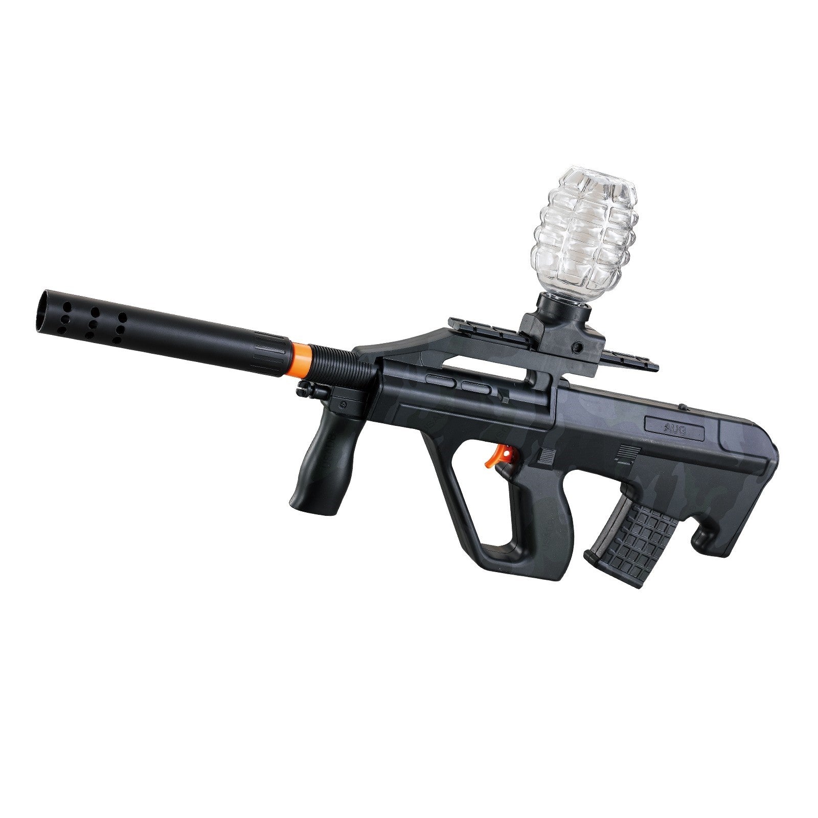 Mitraliera de jucarie electrica Flippy cu bile de hidrogen de gel, gun bluster, tragere in rafala, varsta peste 6 ani, ochelari de protectie, 5000 de bile incluse, cablu de incarcare, 28x31 cm, AUG, negru-0