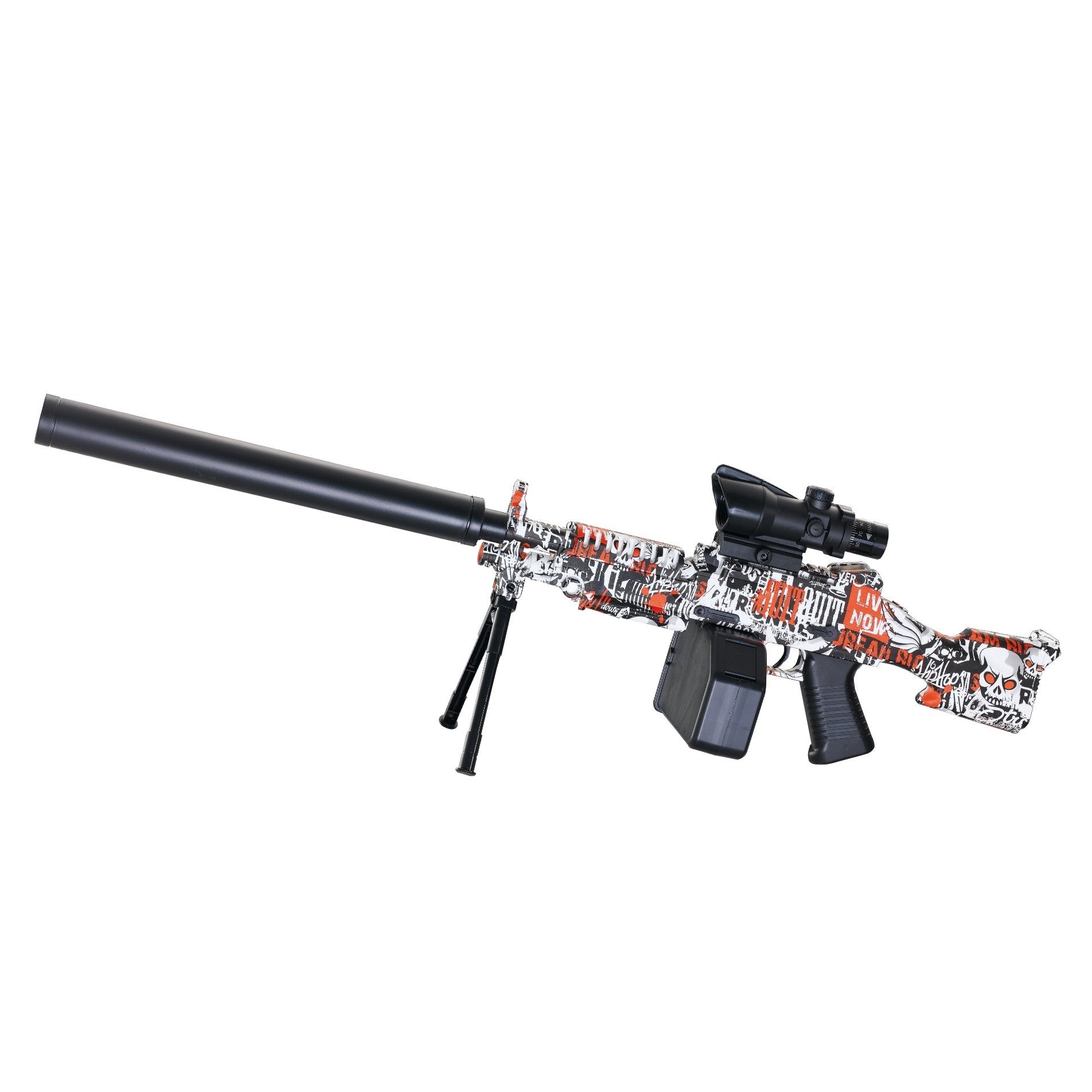 Mitraliera de jucarie electrica Flippy cu bile de hidrogen de gel, gun bluster, tragere in rafala, varsta peste 6 anil, ochelari de protectie, 5000 de bile incluse, cablu de incarcare, 22.5x81.5 cm, ST, portocali-0
