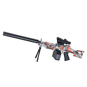 Mitraliera de jucarie electrica Flippy cu bile de hidrogen de gel, gun bluster, tragere in rafala, varsta peste 6 anil, ochelari de protectie, 5000 de bile incluse, cablu de incarcare, 22.5x81.5 cm, ST, portocali-0