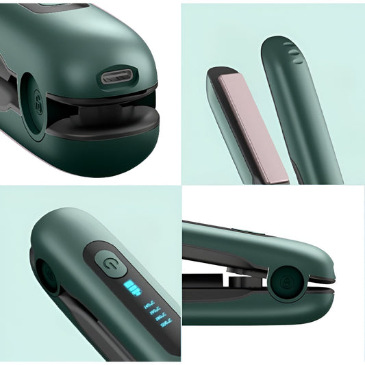 Placa de Par fara Fir, Flippy, Adaptor Tip C, 4 Trepte de Temperatura, Tensiune 5V, Capacitate Baterie 5000 mAh, Indreptat, Ondulat, 23.5x3.3x4.5 cm, Verde-1