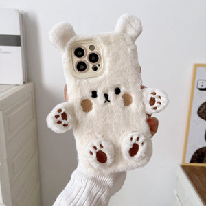 Husa de Protectie, Flippy, pentru Apple iPhone 14 Pro Max, Model Ursulet Pufos cu Urechi, Maini si Picioare, Antisoc, Rezistenta la Impact, Protectie Camera, Alb-0