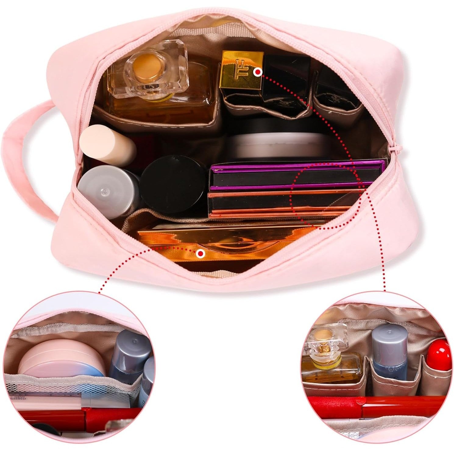 Portfard, Flippy, cu Maner, Material Impermeabil, pentru Cosmetice, 16 x 11 x 7 cm, Roz-2