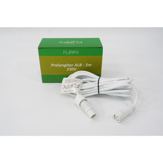 Prelungitor, Flippy, cauciuc, 220 volti, 5 metri, fir alb-0