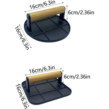 Presa Manuala pentru Carne, Flippy, din Aliaj de Aluminiu, Maner din Lemn, Presa pentru Burgeri, Usor de Curatat si Folosit, Patrata, 16x16x6 cm, Neagra-4