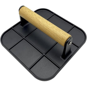 Presa Manuala pentru Carne, Flippy, din Aliaj de Aluminiu, Maner din Lemn, Presa pentru Burgeri, Usor de Curatat si Folosit, Patrata, 16x16x6 cm, Neagra-0