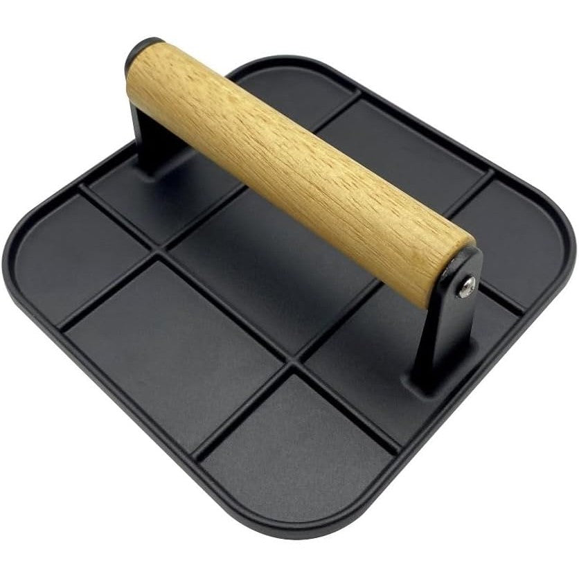 Presa Manuala pentru Carne, Flippy, din Aliaj de Aluminiu, Maner din Lemn, Presa pentru Burgeri, Usor de Curatat si Folosit, Patrata, 16x16x6 cm, Neagra-0