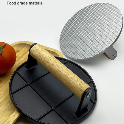 Presa Manuala pentru Carne, Flippy, din Aliaj de Aluminiu, Maner din Lemn, Presa pentru Burgeri, Usor de Curatat si Folosit, Rotunda, 16x16x6 cm, Gri-7