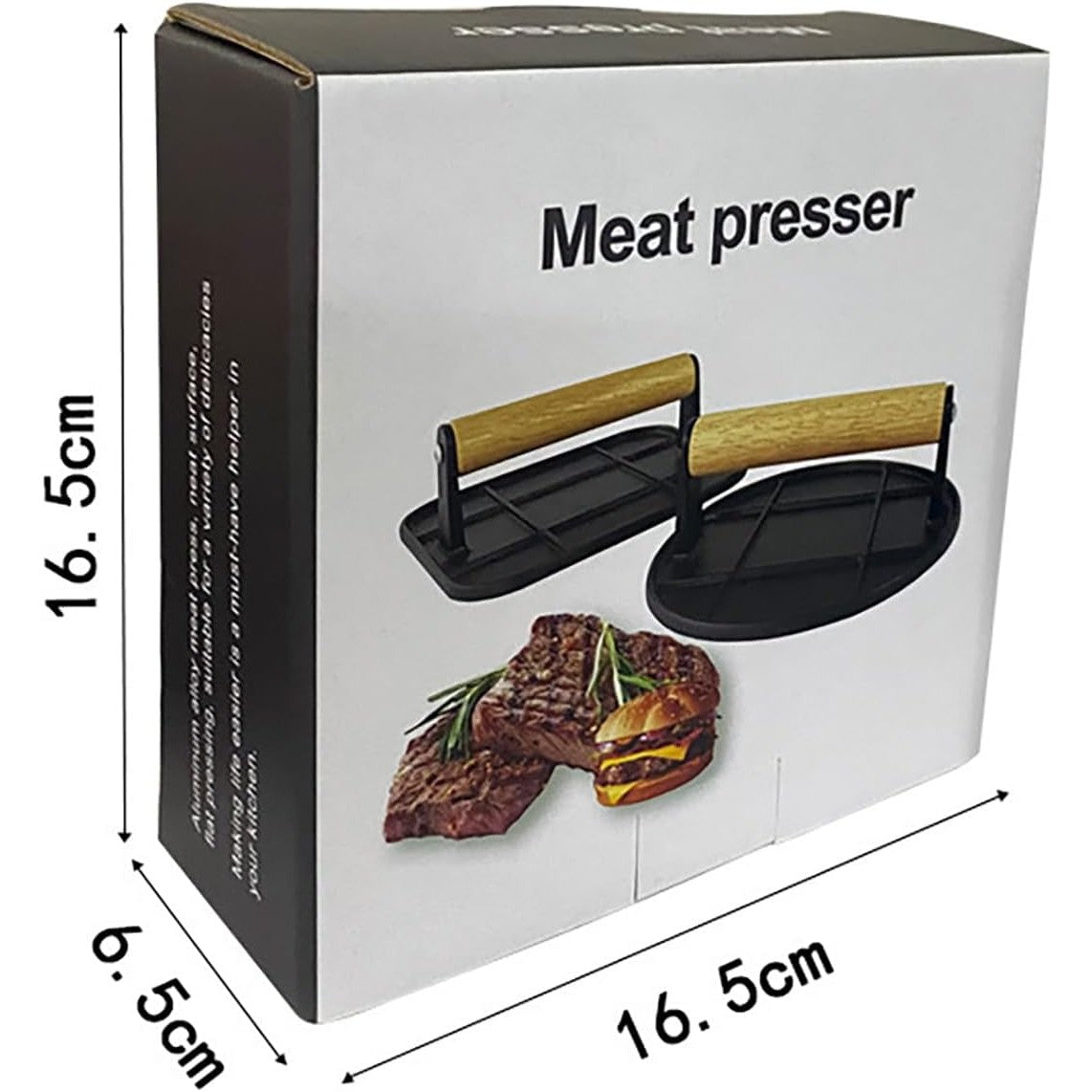 Presa Manuala pentru Carne, Flippy, din Aliaj de Aluminiu, Maner din Lemn, Presa pentru Burgeri, Usor de Curatat si Folosit, Rotunda, 16x16x6 cm, Neagra-7