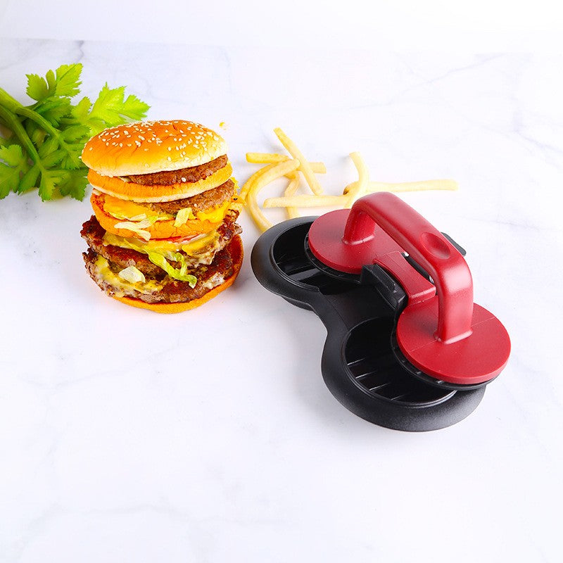 Presa dubla pentru hamburgeri 2 in 1, forma si presa, cu maner, material ABS, 20x10 cm, 140 g, negru-1