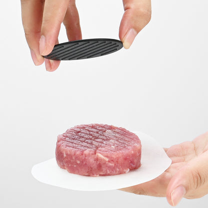 Presa dubla pentru hamburgeri 2 in 1, forma si presa, doua dimensiuni, cu maner, usor de curatat si folosit, material ABS, 100 de foi hartie de copt incluse, 13x13.5x7 cm, fara lipire, neagra-6