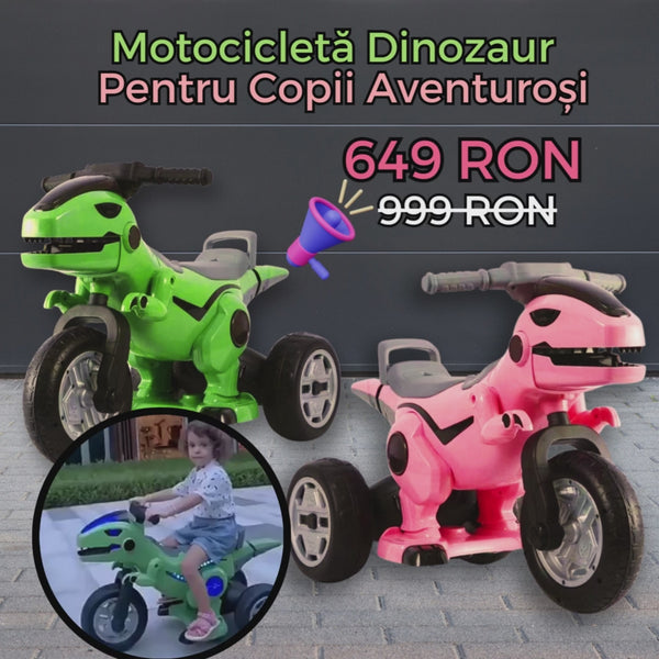Motocicletă Dinozaur cu Acumulator 12V, 5A - Pentru Copii Aventuroși