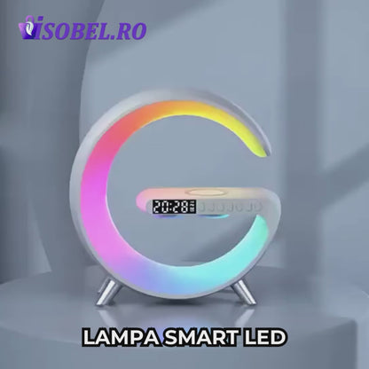 Lampa smart LED cu difuzor Bluetooth, control tactil si incarcare wireless